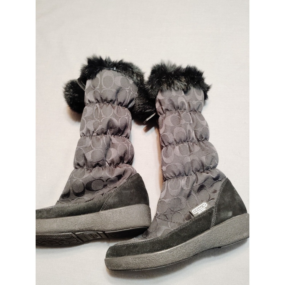 COACH Theona Signature Jacquard Rabbit Fur Winter Boots Goth Old Money Black 6B - Picture 11 of 13